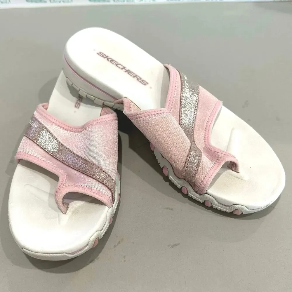 Skechers Womens Size 8 Sandals Flip Flops Pink Toe Loop‎ Rubber Bottom Comfort - Picture 2 of 6
